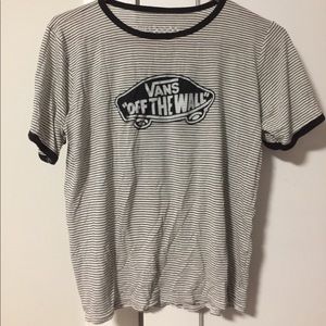 Black and white striped Vans Off the Wall shirt.